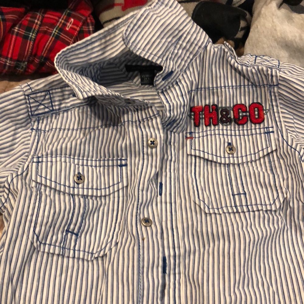 Boys button down shirt blue and white stripe